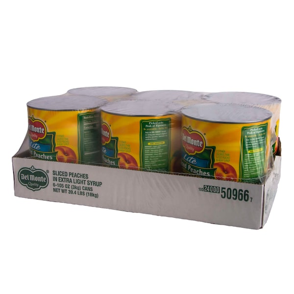 Duraznos en rebanadas Del Monte en almíbar extra ligero lata de 105 oz., paquete de 6 - 2004734