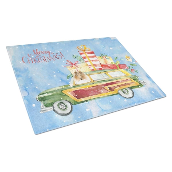 Carolines Treasures Merry Christmas Collie Glass Cutting Board Large - CK2418LCB