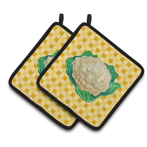Carolines Treasures Cauliflower on Basketweave Pair of Pot Holders - BB7190PTHD