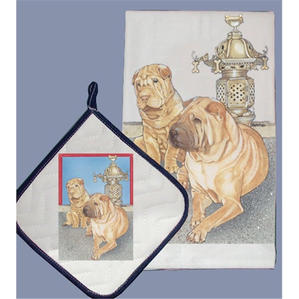 Bakebetter Dish Towel and Pot Holder Set - Shar-Pei - BA2633813