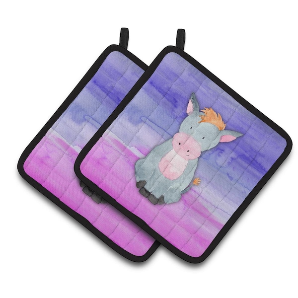 Carolines Treasures Donkey Watercolor Pair of Pot Holders - BB7415PTHD