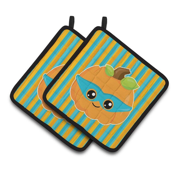 Carolines Treasures Halloween Pumpkin Superhero Pair of Pot Holders - BB6965PTHD