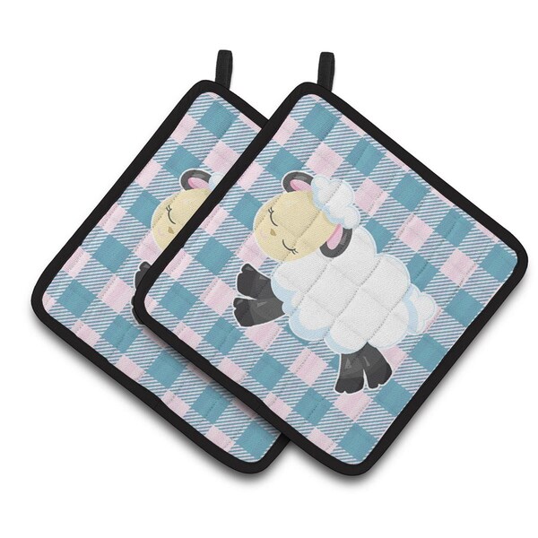 Carolines Treasures Sheep on Blue Gingham Pair of Pot Holders - BB6874PTHD