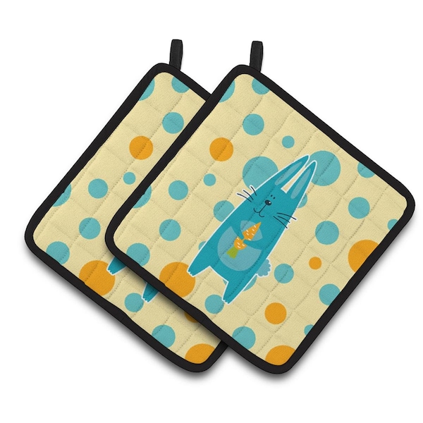 Carolines Treasures Polkadot Rabbit Pair of Pot Holders - BB6757PTHD