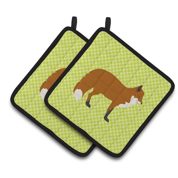 Carolines Treasures Red Fox Green Pair of Pot Holders - BB7702PTHD