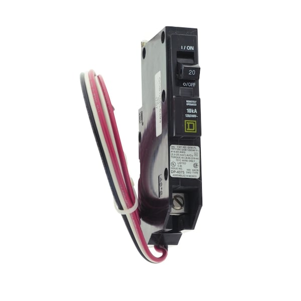 Square D Mini circuit breaker, QO, 20A, 1 pole, 120/240VAC, 10kA, bolt on, Powerlink, 60in leads - QOB120PL5393