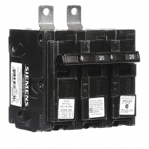 Siemens Miniature Circuit Breaker, BL Series, 20A, 2 Pole, 120/240V AC, 10kA at 120/240V AC - B22000S01