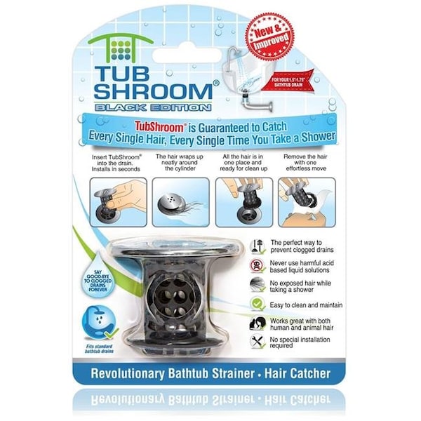 Tubshroom TubShroom TSBLK325 Chrome Edition Revolutionary Tub Drain Protector Hair Catcher - Black - TSBLK325