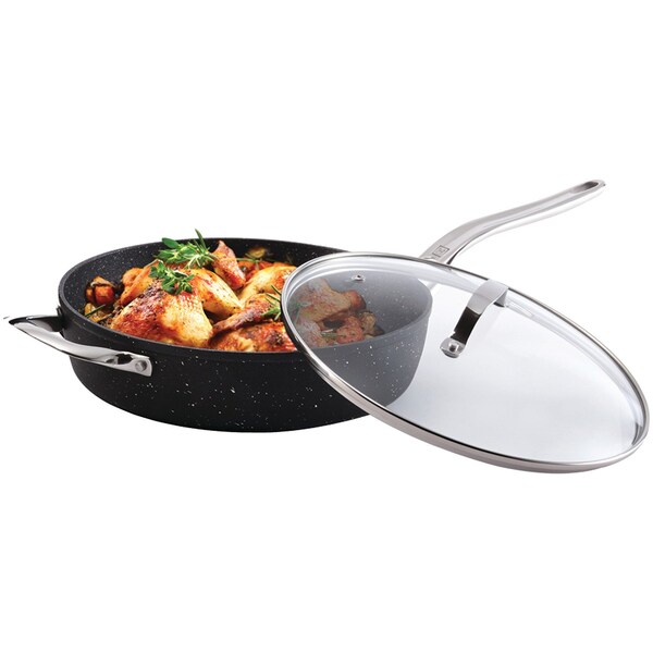 The Rock By Starfrit 11 in., 4.7-Quart Deep Saute Pan with Glass Lid & Stainless Steel Handles - 060318-003-0000