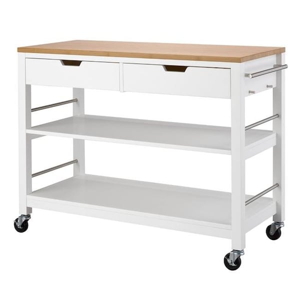 Trinity Trinity TBFLWH-1407 48 in. Bamboo Kitchen Island with Drawers; White - 36.25 x 47.25 x 20 in. - TBFLWH-1407