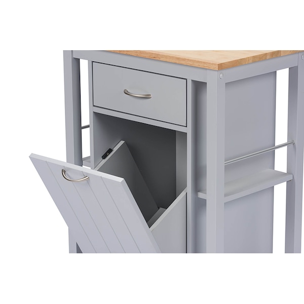 Baxton Studio Yonkers Contemporary Light Grey Kitchen Cart with Wood Top - 114-6121