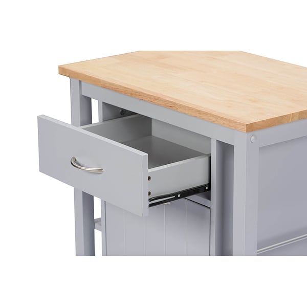 Baxton Studio Yonkers Contemporary Light Grey Kitchen Cart with Wood Top - 114-6121