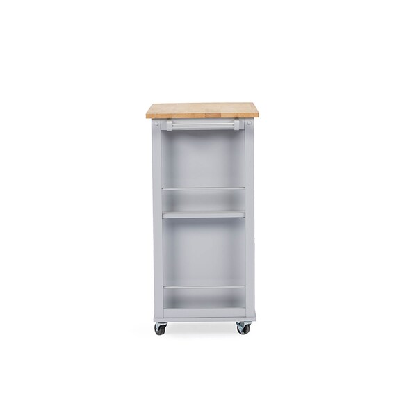 Baxton Studio Yonkers Contemporary Light Grey Kitchen Cart with Wood Top - 114-6121