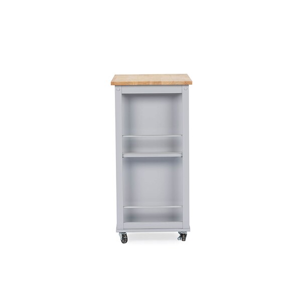 Baxton Studio Yonkers Contemporary Light Grey Kitchen Cart with Wood Top - 114-6121