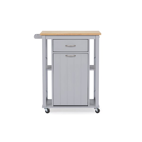 Baxton Studio Yonkers Contemporary Light Grey Kitchen Cart with Wood Top - 114-6121