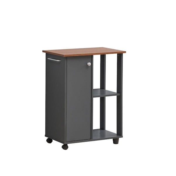 Made-To-Order 23.6 in. Wide Open Shelves & Cabinet Space Kitchen Cart, Grey & Oak - MA2975626