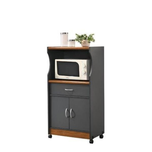Hodedah 45.4 x 15.5 x 23.6 in. Microwave Kitchen Cart, Grey & Oak - HIK77 GREY-OAK