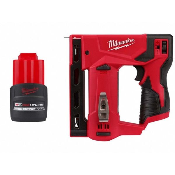 Milwaukee Tool M12 3/8" Crown Stapler + CP2.5 Compact Battery Pack - 48-11-2425, 2447-20