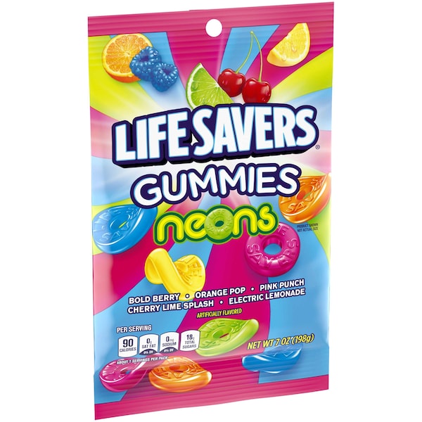 Life Savers Lifesavers Neon Peg Gummies Bolsa de dulces de 7 oz., PK12 - 384810