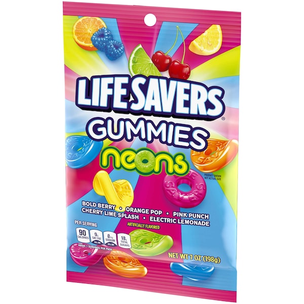 Life Savers Lifesavers Neon Peg Gummies Bolsa de dulces de 7 oz., PK12 - 384810