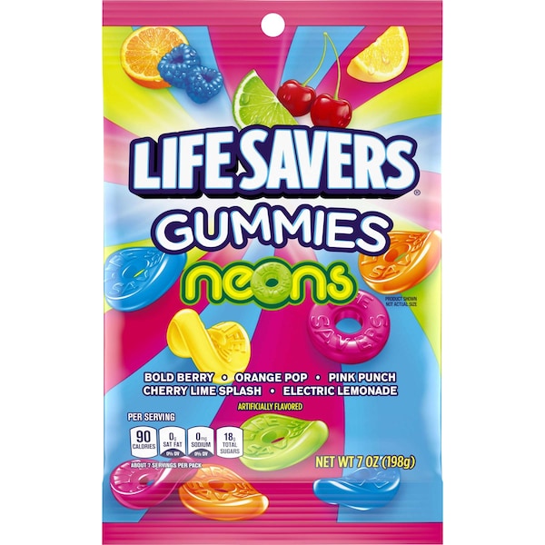 Life Savers Lifesavers Neon Peg Gummies Bolsa de dulces de 7 oz., PK12 - 384810