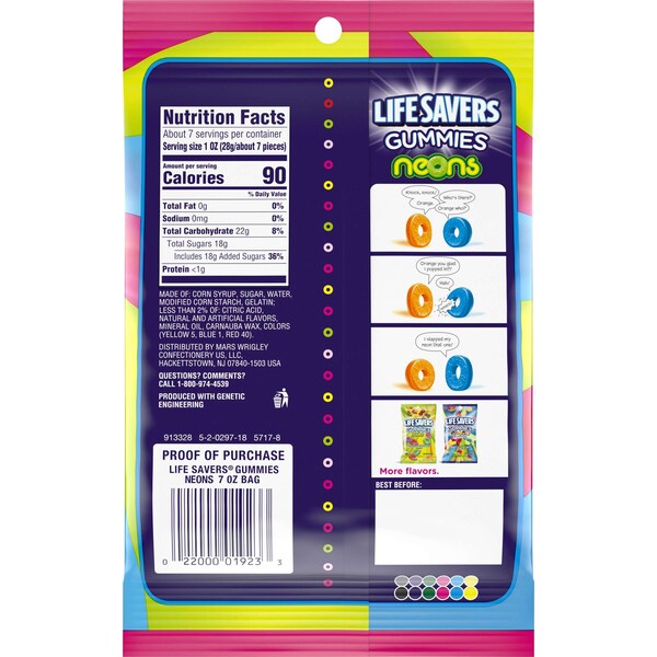 Life Savers Lifesavers Neon Peg Gummies Bolsa de dulces de 7 oz., PK12 - 384810