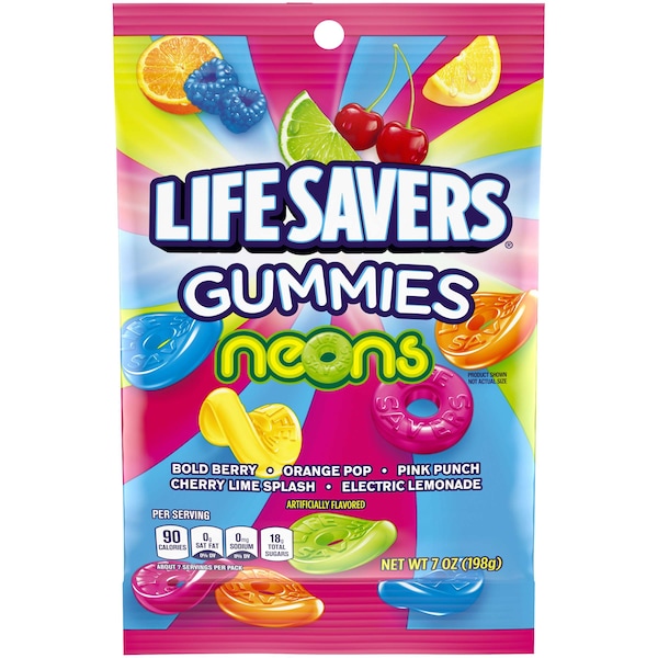 Life Savers Lifesavers Neon Peg Gummies Bolsa de dulces de 7 oz., PK12 - 384810
