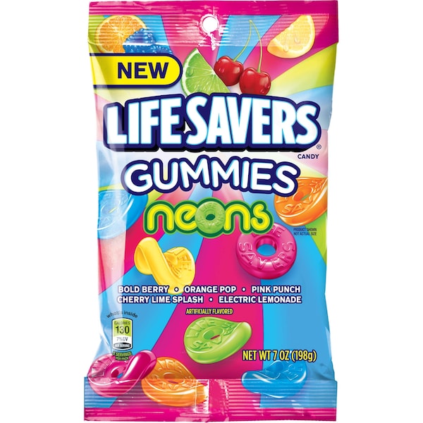 Life Savers Lifesavers Neon Peg Gummies Bolsa de dulces de 7 oz., PK12 - 384810