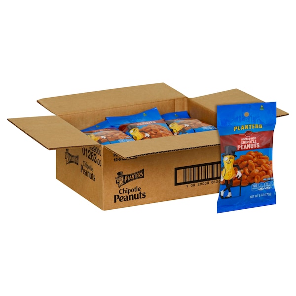 Planters Planters Bolsa Grande de 6 oz de Cacahuate Chipotle, Paquete de 12 - 10029000012636