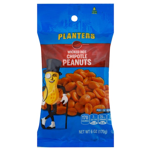 Planters Planters Bolsa Grande de 6 oz de Cacahuate Chipotle, Paquete de 12 - 10029000012636
