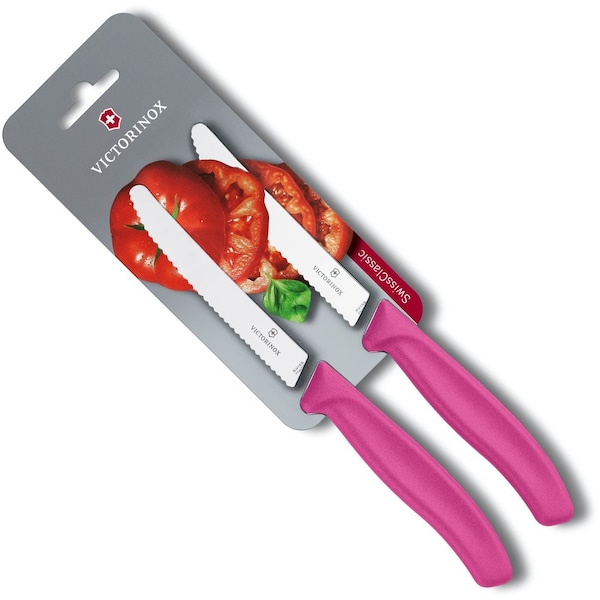 Swiss Army Brands 2024 Victorinox Kitchen Swiss Classic Utility - 2 Packs 4.5In Round, Serrated Blade Pink Packaged - VIC-6.7836.L115B