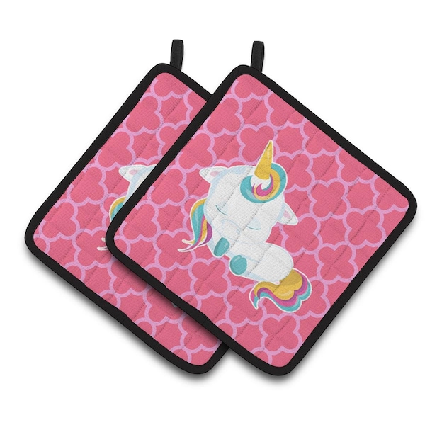 Carolines Treasures Quatrafoil Pink Unicorn Pair of Pot Holders - BB6811PTHD