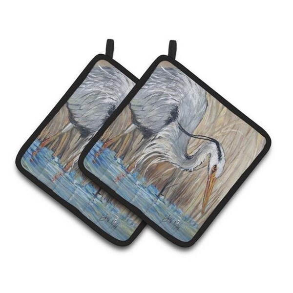 Carolines Treasures Carolines Treasures JMK1228PTHD Blue Heron Pair of Pot Holders; 7.5 x 3 x 7.5 in. - JMK1228PTHD