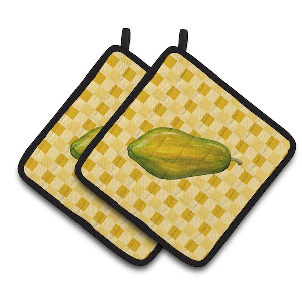 Carolines Treasures Whole Papaya on Basketweave Pair of Pot Holders - BB7241PTHD