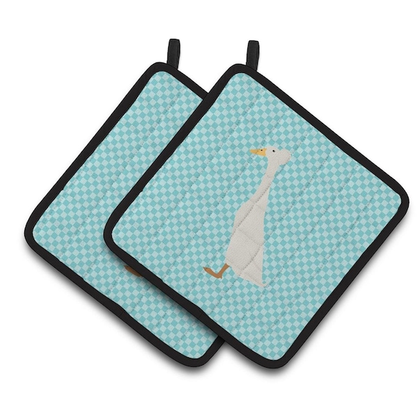 Carolines Treasures Bali Duck Blue Check Pair of Pot Holders - BB8033PTHD