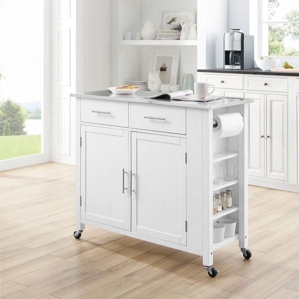 Kd Aparador Stainless Steel Top Full-Size Kitchen Island & Cart, White & Stainless Steel - KD3581822