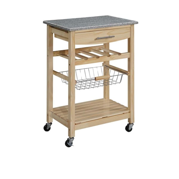 Linon Kitchen Island Granite Top -Natural Finish - 44037NAT-01-KD-U