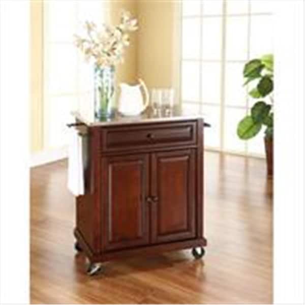 Betterbeds Crosley Furniture Stainless Steel Top Portable Kitchen Cart-Island in Vintage Mahogany Finish - BE2613728
