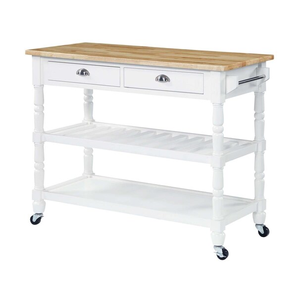 Convenience Concepts French Country 3 Tier Butcher Block Kitchen Cart with Drawers - Butcher Block/White - HI2540500