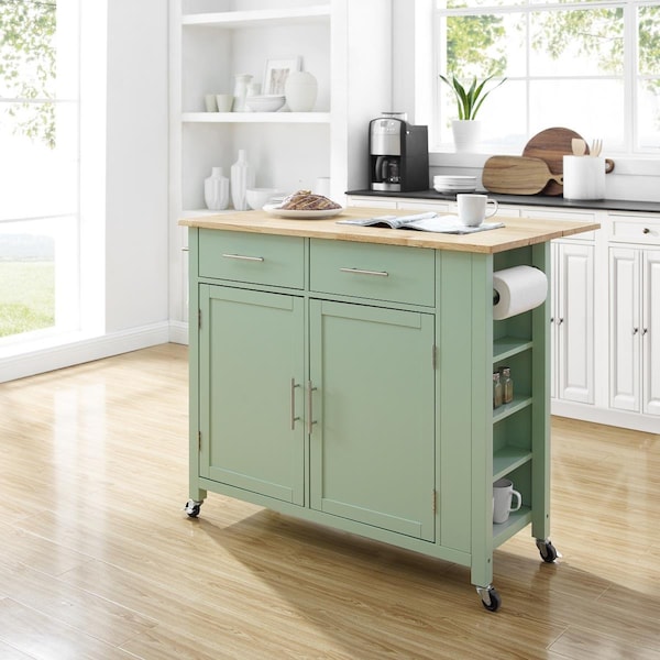 Seatsolutions Savannah Wood Top Drop Leaf Kitchen Island Cart, Mint - SE3039260