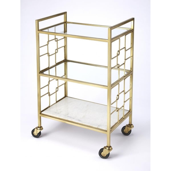 Homeroots 33.5 x 20.5 x 13 in. Polished Gold Bar Cart - 388955