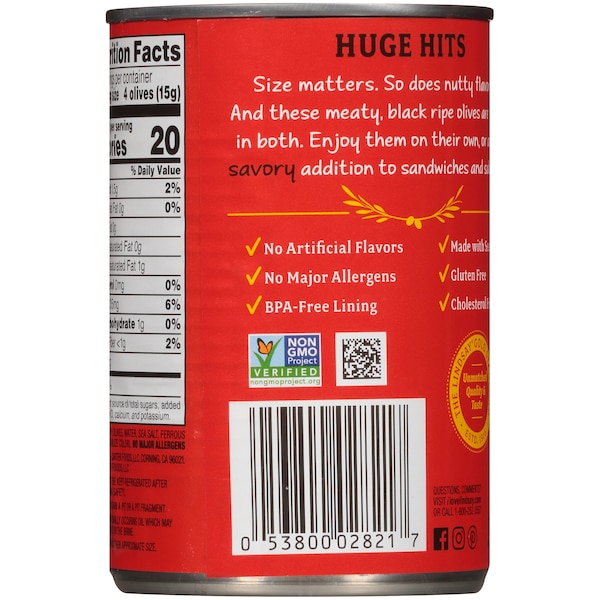 Lindsay Aceitunas Negras Grandes sin Hueso 6 oz., Paquete de 24 - A001163
