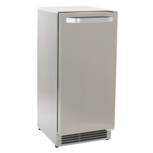 Maxx Ice Shallow Depth Outdoor Built-In Undercounter Ice Maker, 15 in., 25 lbs, Crescent Cubes, Stainless Steel - MIM25CO