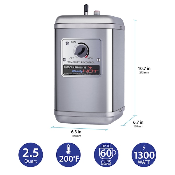 Ready Hot Compact Hot and Cold Water Dispenser with Brushed Nickel Faucet - 41-RH-150-F560-BN