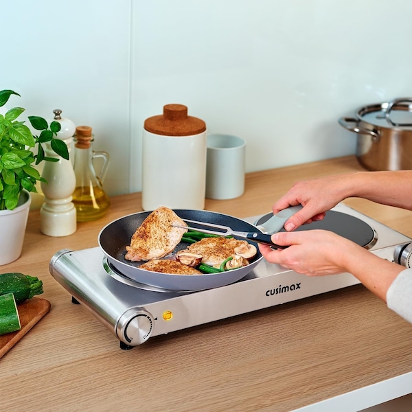 Cusimax 1800W Electric Double Hot Plate, Portable Burner for cooking, Electric Infrared Stove, Silver - CMIP-B180S