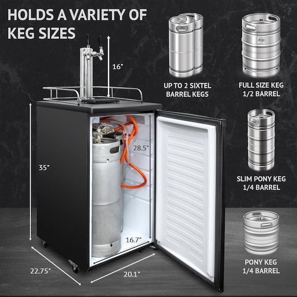 Ivation 4.9 cu. ft. 20 in. Dual Tap Black Beer Kegerator - IVBKADT491B