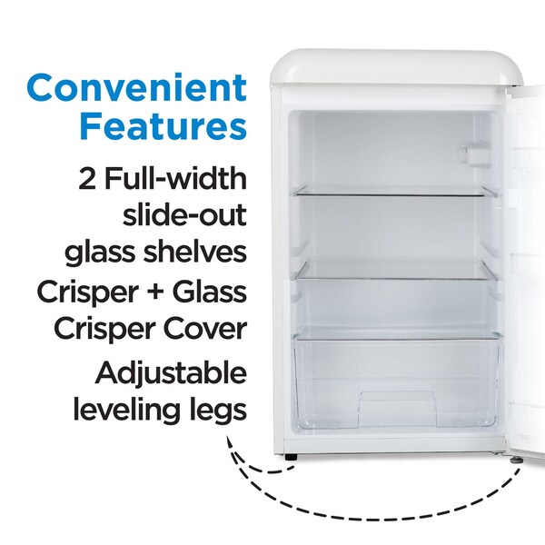 Commercial Cool 4.4 Cu. Ft. Refrigerator, Retro Fridge With Chrome Plate Handle, All-Refrigerator, White - CCRR4ALW