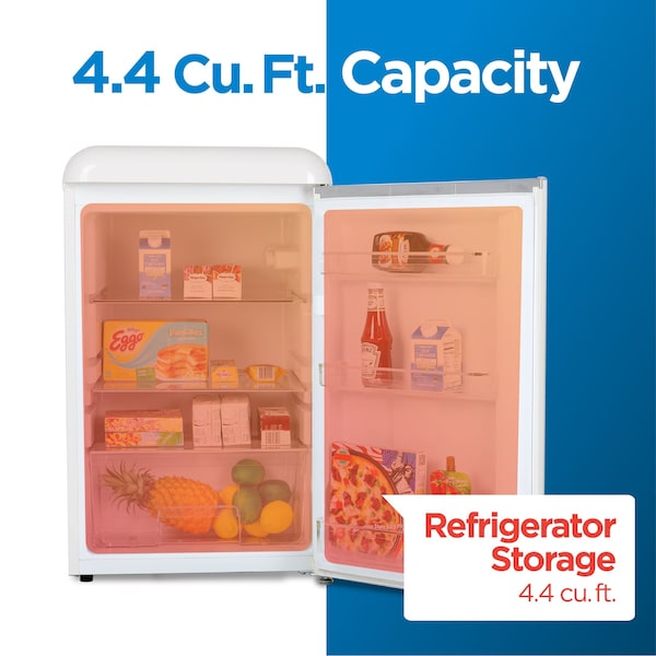 Commercial Cool 4.4 Cu. Ft. Refrigerator, Retro Fridge With Chrome Plate Handle, All-Refrigerator, White - CCRR4ALW