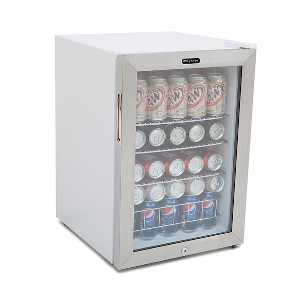 Whynter Beverage Refrigerator With Lock, Stainless Steel 90 Can Capacity - BR-091WS