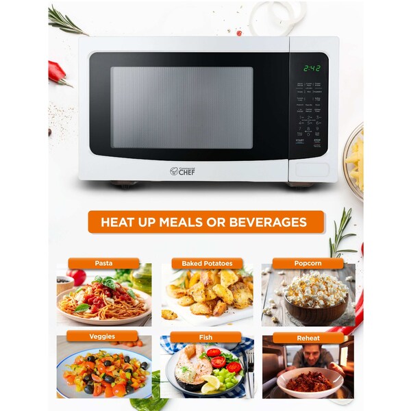 Commercial Chef 1.6 Cu. Ft. Countertop Microwave with Touch Controls & Digital Display, White Microwave - CHM16MW6